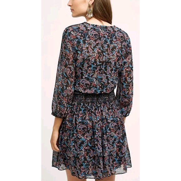 Anthropologie Vanessa Virginia Daytripper Paisley Smocked Waist Dress Sz XS Boho - Picture 2 of 16